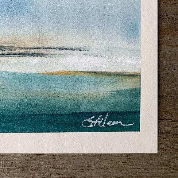 Original Watercolor Painting Seascape Landscape Sky AFTER THE RAIN Signed 5x7 - Picture 3 of 4